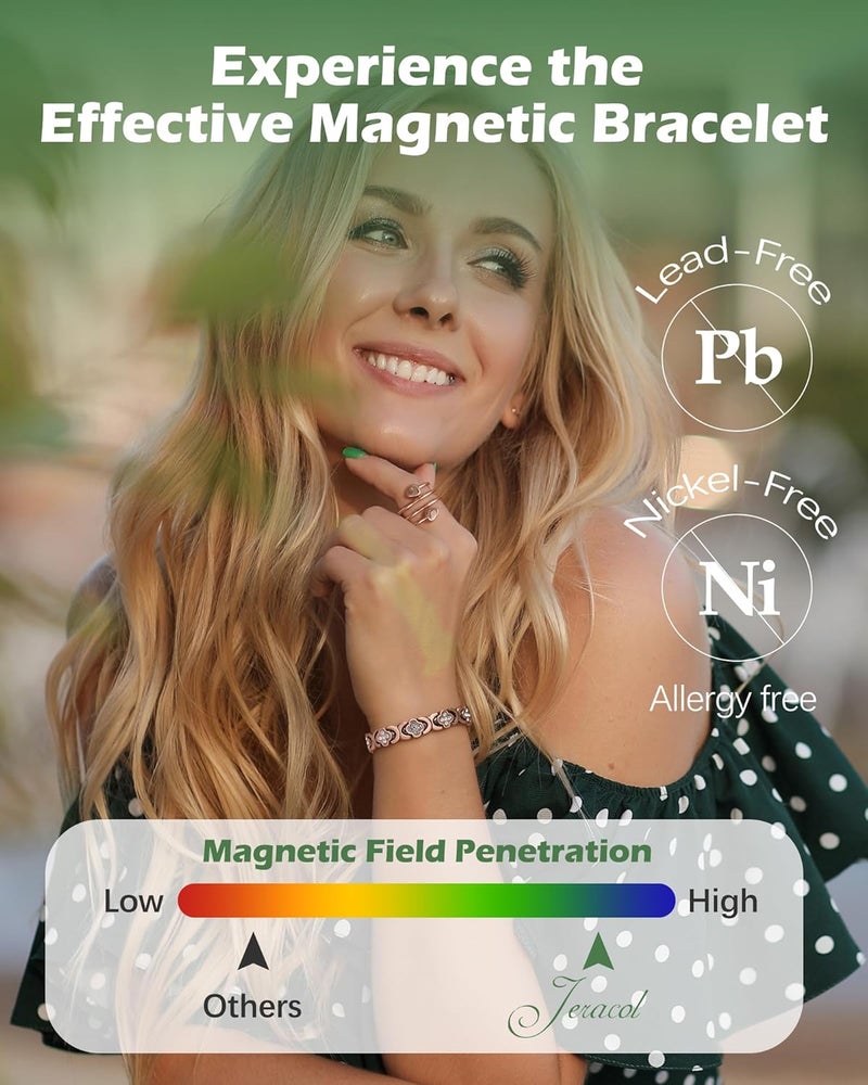 Jeracol Copper Bracelets & Ring for Women, Ultra Strength Magnetic Bracelet with 3800 Gauss Magnets & Sparkling Cubic Zirconia, Pure Copper Clover Jewelry - Image 4